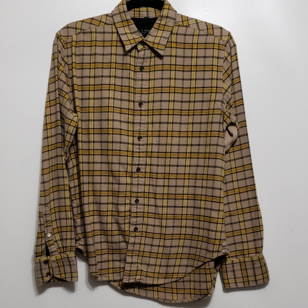 Rag & Bone‎ Men's S/P Tan and Yellow Plaid Button Down Long Sleeve Shirt